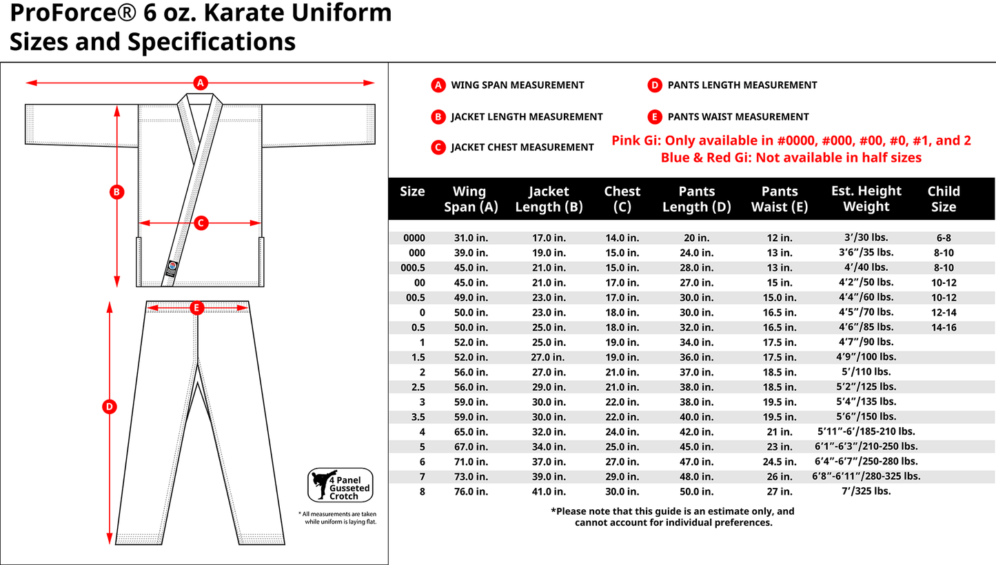 ProForce® Karate Uniform (Elastic Drawstring w/Free Belt) 6 oz. 55/45 Blend